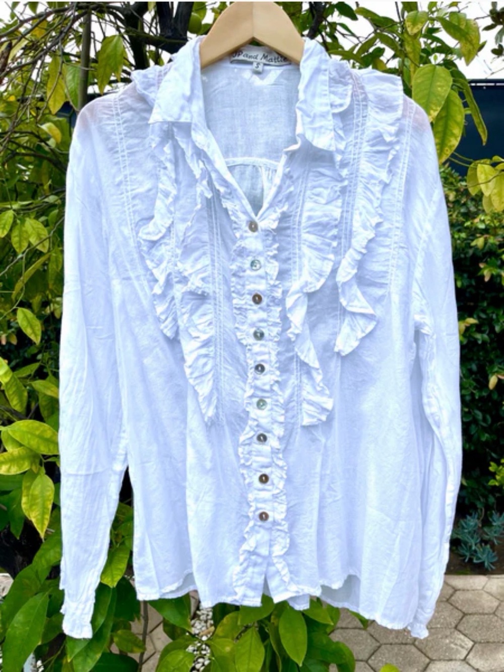 JP and MATTIE Cascade Ruffle Button Front Shirt - Small